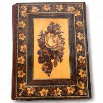 19th century Tunbridge Ware and rosewood stationery wallet, floral micro-mosaic panel in floral