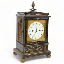 Fine quality 19th century brass inlaid mahogany bracket clock, by Gorham of Kensington, the case