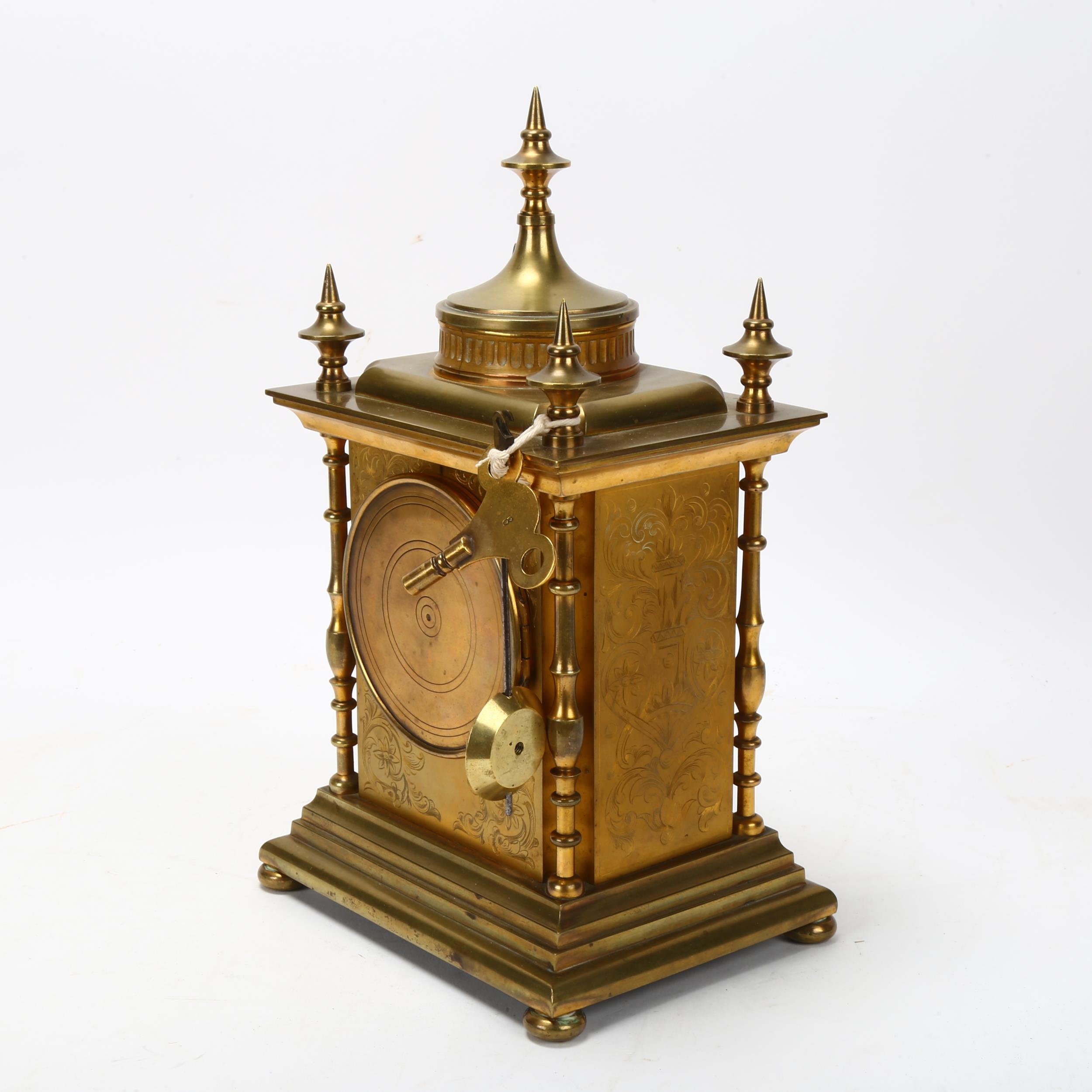 19th century French gilt-brass cased 8-day mantel clock, by Graham & Morton Paris, with silvered - Image 2 of 3