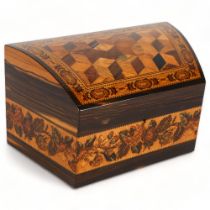 19th century Tunbridge Ware and coromandel stationery box, curved cube marquetry inlaid lid in