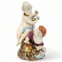 19th century Meissen porcelain group, 2 putti beside a fire, height 24cm Good condition with a few