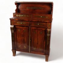 Regency rosewood chiffonier, inlaid brass marquetry decoration, with 4 frieze drawers and panelled