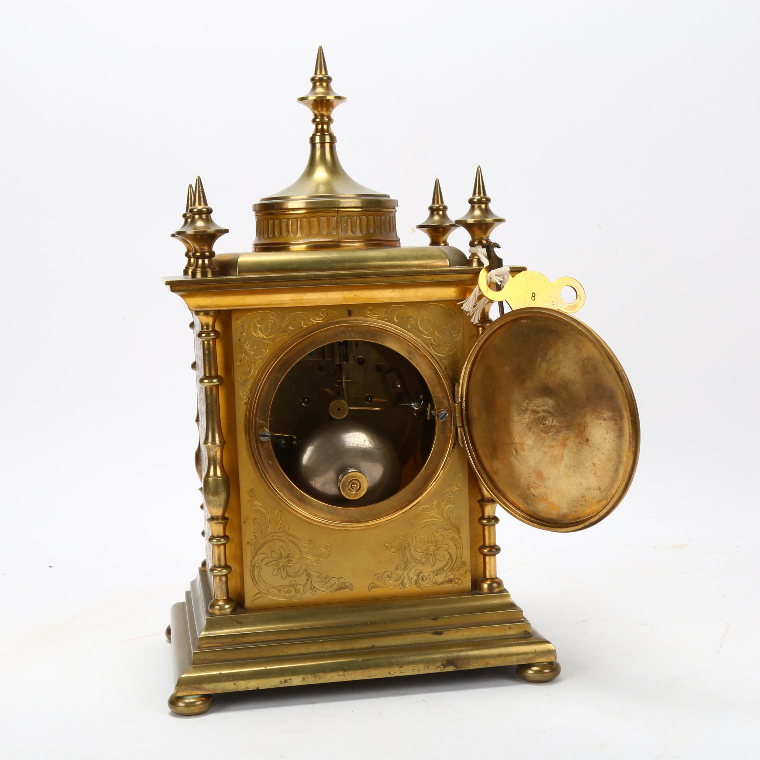 19th century French gilt-brass cased 8-day mantel clock, by Graham & Morton Paris, with silvered - Image 3 of 3
