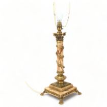 Early 20th century gilt-bronze and alabaster Neoclassical design table lamp, on lion paw feet,
