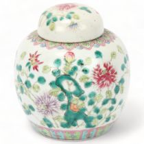 Chinese white glaze porcelain ginger jar and cover, with painted enamel decoration, height 14cm Good