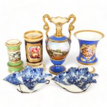 A group of 19th century ceramics, comprising Worcester gilded 2-handled urn, with hand painted panel