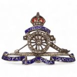 Early 20th century diamond and enamel Royal Engineers military sweetheart brooch, unmarked white
