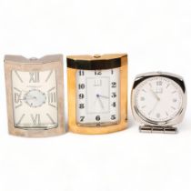 DUNHILL - quartz travelling clock, in stainless steel case, height 7cm, boxed, together with 2 other