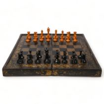 Jaques of London Staunton pattern chess set, boxwood and ebonised, King height 8cm, King stamped