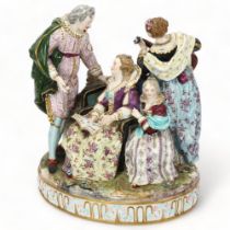 19th century Dresden Markolini porcelain musical group, comprising 5 figures and a dog, all in