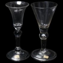 2 similar 18th century glass funnel-shaped cordial glasses, height 15cm Both in good condition