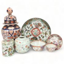 A group of mainly 19th century Chinese porcelain items, including an Imari jar and cover, height