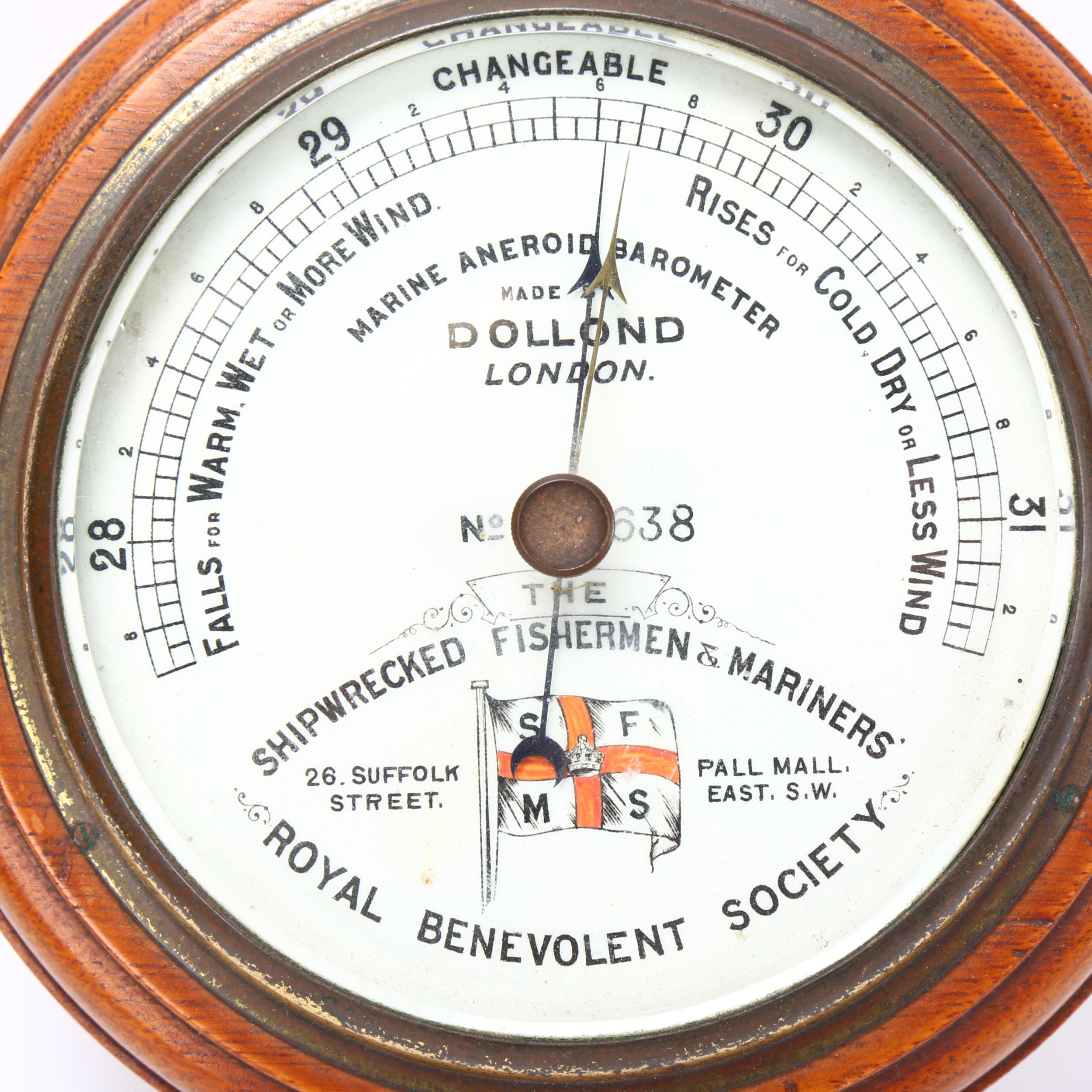 Oak-cased Dollond marine aneroid wall barometer, dial inscribed The Shipwrecked Fishermen and - Bild 2 aus 3