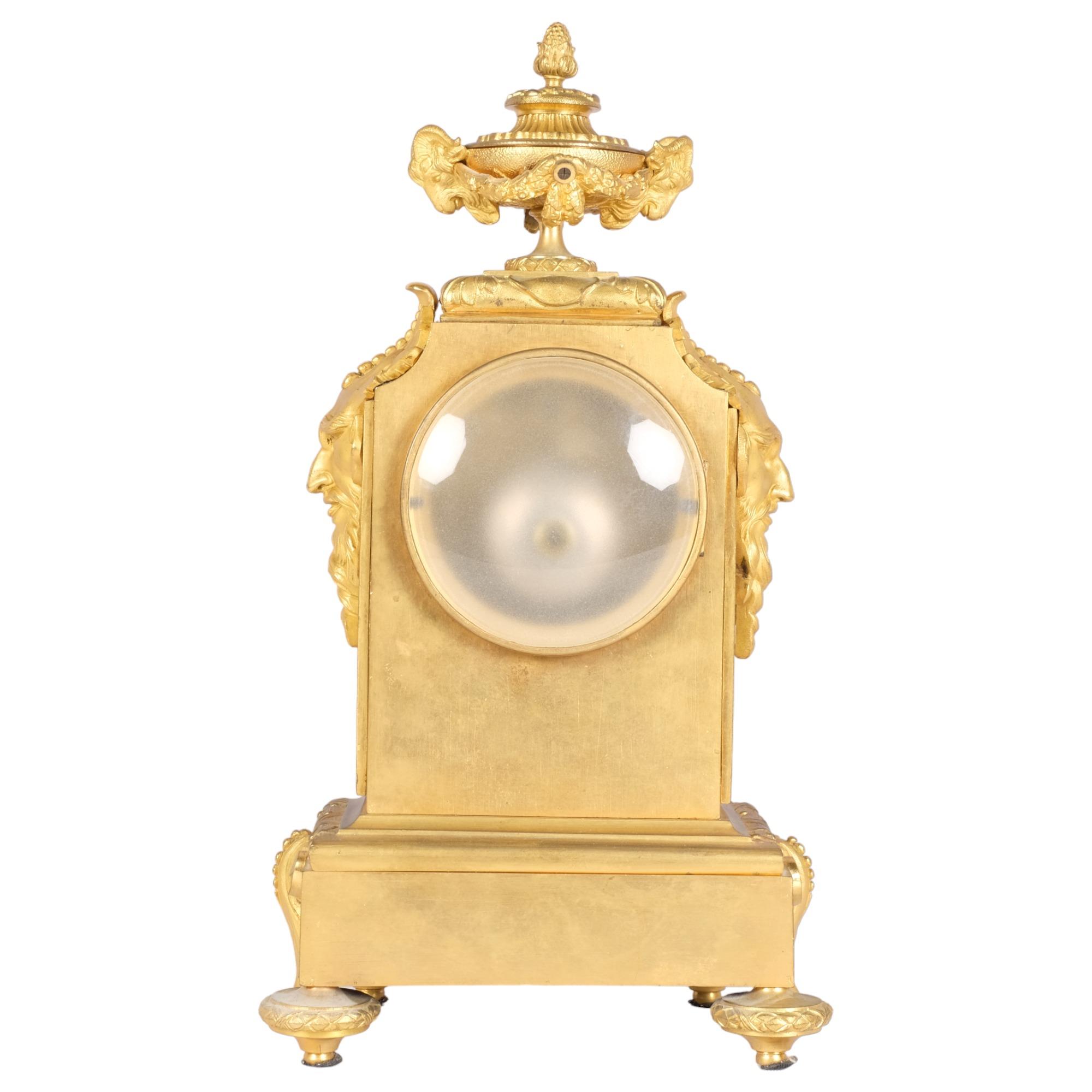 Good quality 19th century French ormolu and alabaster Rococo style mantel clock, surmounted by an - Image 2 of 3