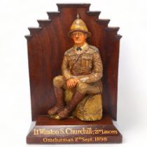 Lt Winston S Churchill, 21st Lancers, Omdurman 2nd Sept 1898, composite relief moulded sculpture,