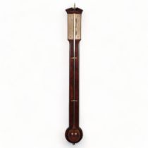 A mahogany stick barometer, with engraved silvered dial signed Springer of Bristol, length 92cm Good