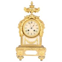 Good quality 19th century French ormolu and alabaster Rococo style mantel clock, surmounted by an