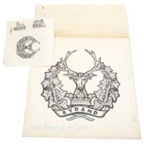 2 sheets of original pen and ink designs for Gordon Highlanders cap badges, largest 26cm x 25cm (2)
