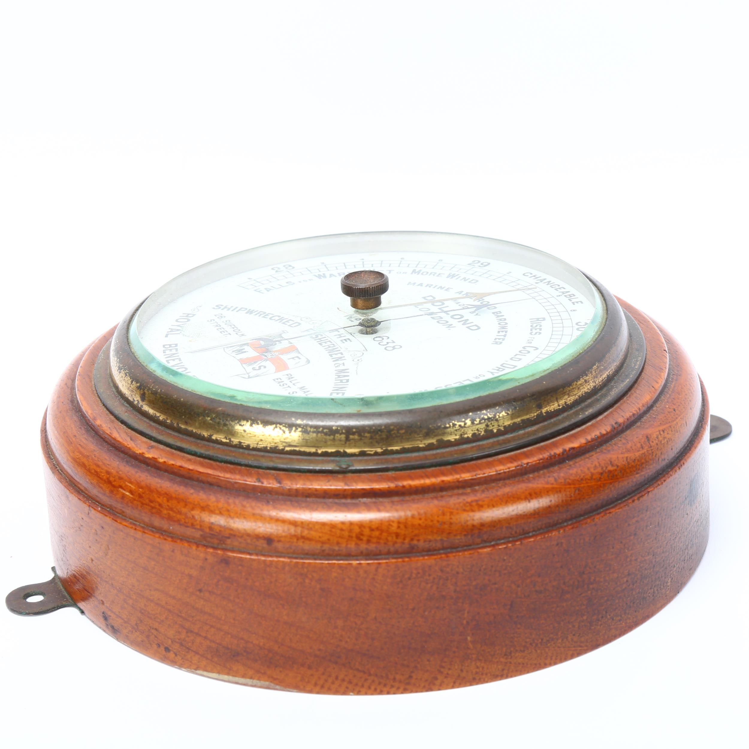 Oak-cased Dollond marine aneroid wall barometer, dial inscribed The Shipwrecked Fishermen and - Bild 3 aus 3