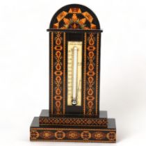 19th century Tunbridge Ware desk thermometer, by T Barton of Tunbridge Wells, with ivory dial in