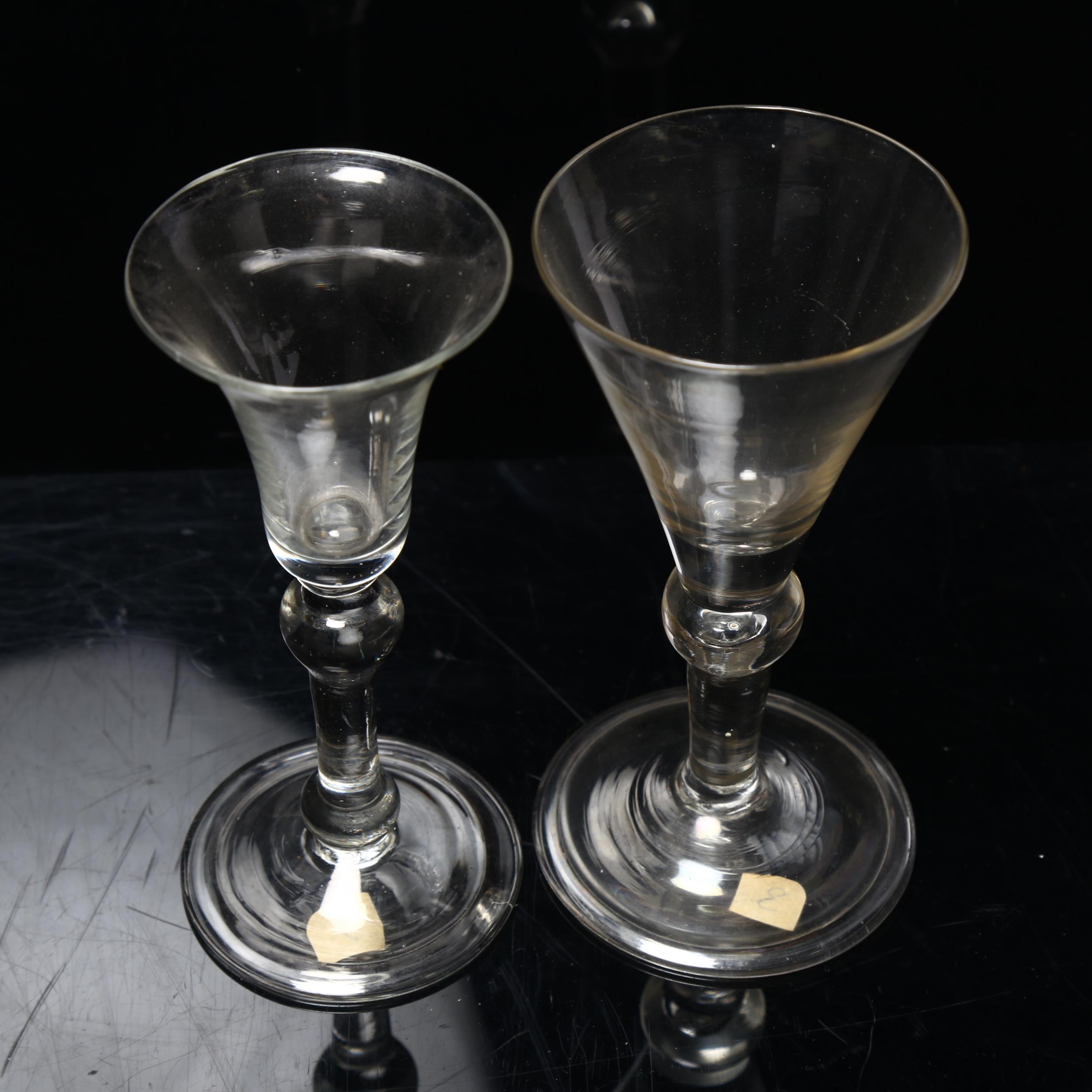 2 similar 18th century glass funnel-shaped cordial glasses, height 15cm Both in good condition - Image 2 of 3