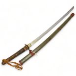 Japanese early 20th century sword, with shagreen and bound handle with parcel-gilt mounts, blade