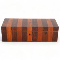 19th century Tunbridge Ware rosewood and satinwood stripe veneer box with hinged lid, 24cm x 9cm,