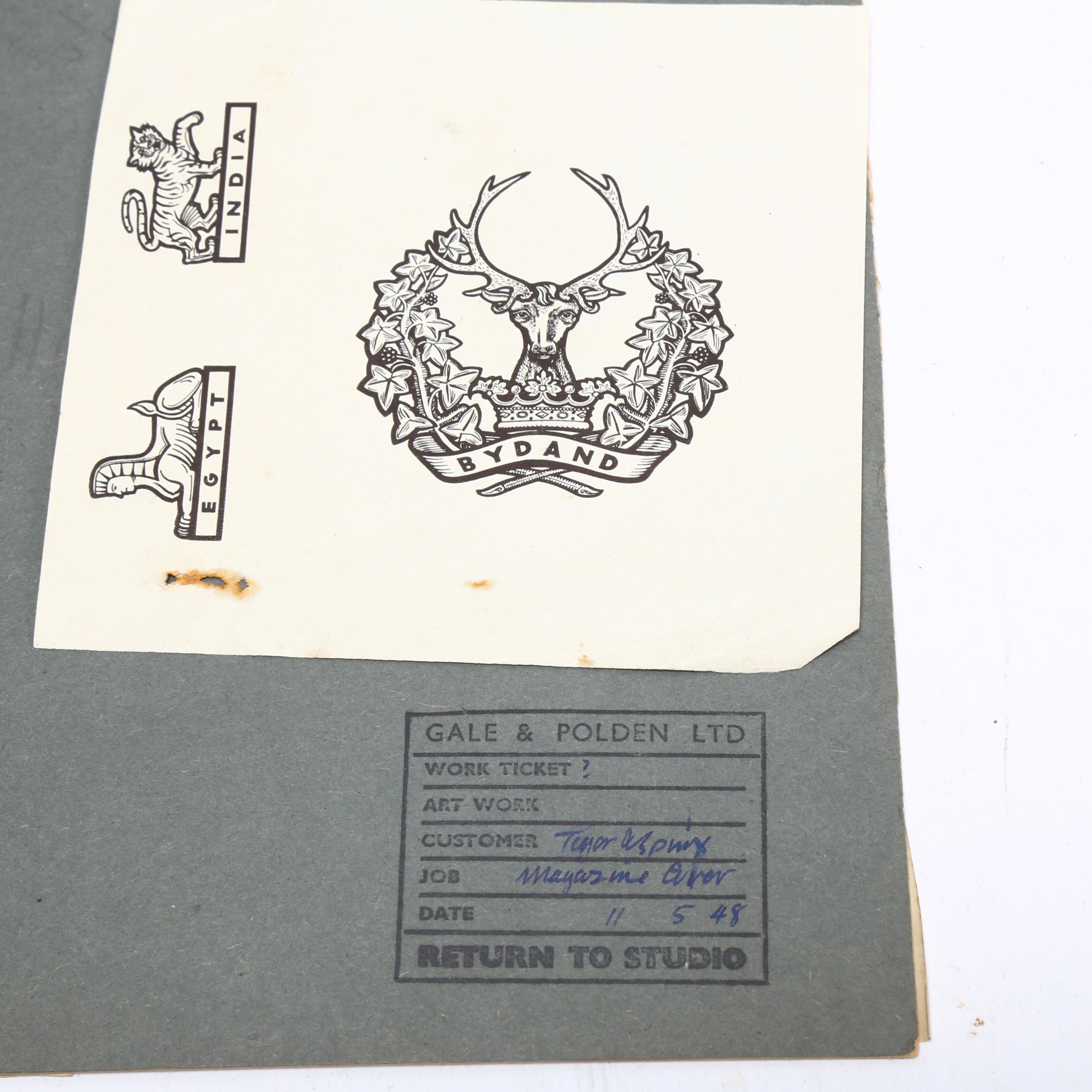 2 sheets of original pen and ink designs for Gordon Highlanders cap badges, largest 26cm x 25cm (2) - Image 3 of 3