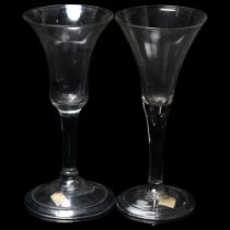 2 x 18th century glass funnel-shaped cordial glasses, height 17.5cm Both in good condition