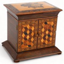 19th century Tunbridge Ware and rosewood table-top jewel cabinet, floral micro-mosaic panelled