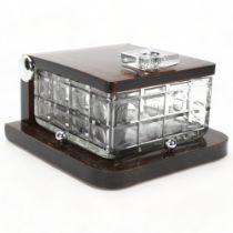 LOUIS PRODHON - Art Deco Macassar ebony and cut-glass desk-top box with hinged lid, original label