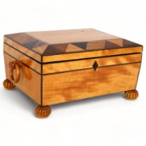 19th century Tunbridge Ware and satinwood rectangular box, the lid having specimen wood inlaid