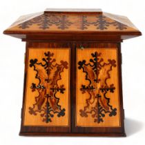 19th century Tunbridge Ware and rosewood table-top jewel cabinet, stylised specimen wood marquetry