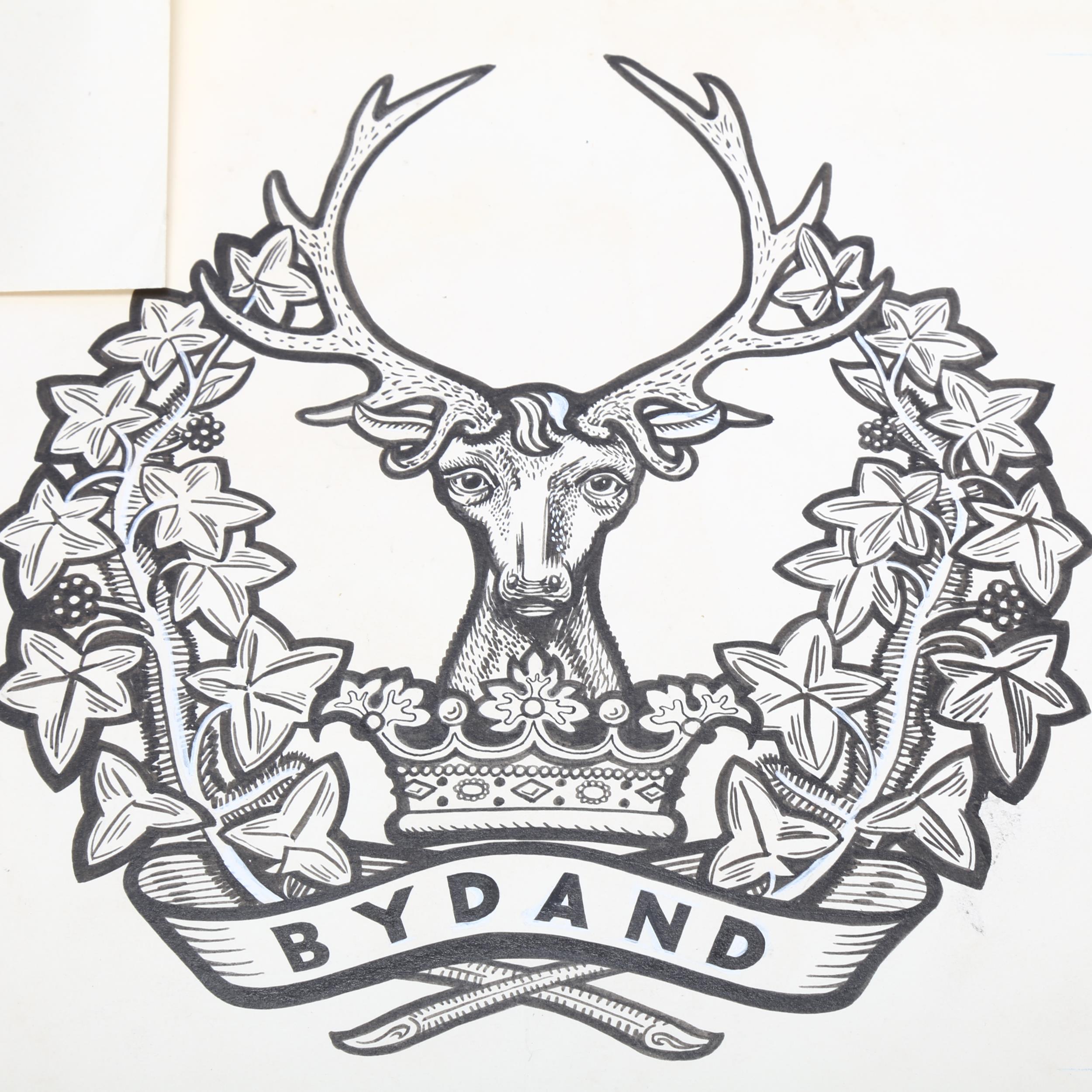 2 sheets of original pen and ink designs for Gordon Highlanders cap badges, largest 26cm x 25cm (2) - Image 2 of 3