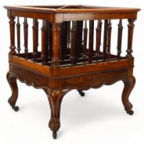 19th century rosewood Canterbury, with spindled surround and cabriole legs, 43cm x 38cm Good