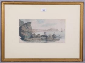 View of Scarborough, coloured engraving, printed 1821, 17cm x 34cm, framed Light foxing