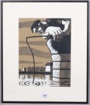 John Duffin (born 1965), the fisherman, watercolour/acrylic, 1997, signed, 29cm x 22cm, framed