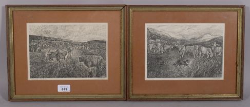 Edina Whyte, scenes of old Highland life, pair of woodcut prints, signed and titled in pencil, image