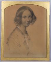 Field Talfourd (1815 - 1874), portrait of Agnes Prideaux, charcoal on paper, signed, 56cm x 45cm,