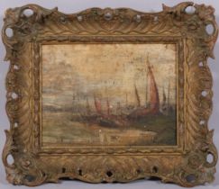 19th century Italian School, moored boats, oil on board, unsigned, 20cm x 27cm, framed Untouched but