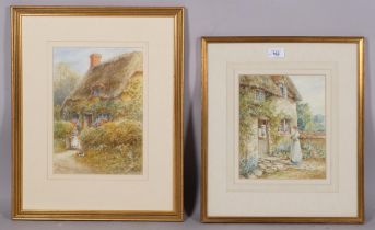E A Swan, pair of thatched country cottages, watercolour, signed, 24cm x 19cm, framed Good condition
