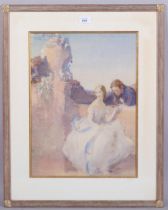 Walter Ernest Webster (1878 - 1939), romantic scene, watercolour, 45cm x 33cm, framed Good condition