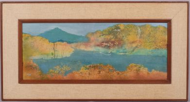 Thomas Yeo (born 1936), fishing inlet, gouache, signed, 23cm x 59cm, framed Good original condition,