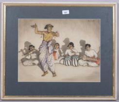 Alexander Paterson (1862 - 1947), Indian dancer and musicians, gouache on paper, signed with