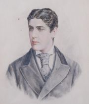 Portrait of a man, watercolour, circa 1900, unsigned, 19cm x 14cm, together with etching, study of a