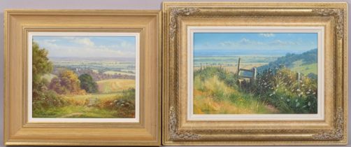 Christopher Osborne (born 1947), pair of rural landscapes, oils on board, signed, 15cm x 24cm,