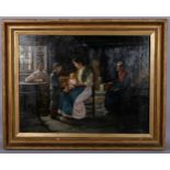 F Pappacena, Italian cottage interior scene, large oil on canvas, signed, 76cm x 102cm, framed