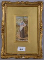 Helen Allingham (1848 - 1926), portrait of a maid, signed with monogram, 12cm x 6cm, framed Good