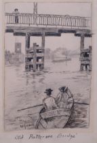 Walter Greaves (1846 - 1930), old Battersea Bridge, ink and watercolour, signed, 22cm x 15cm, framed