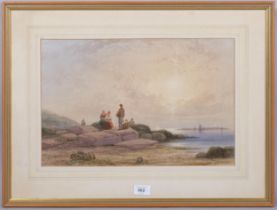 19th century English School, fisherfolk on the beach, watercolour, unsigned, 29cm x 44cm, framed